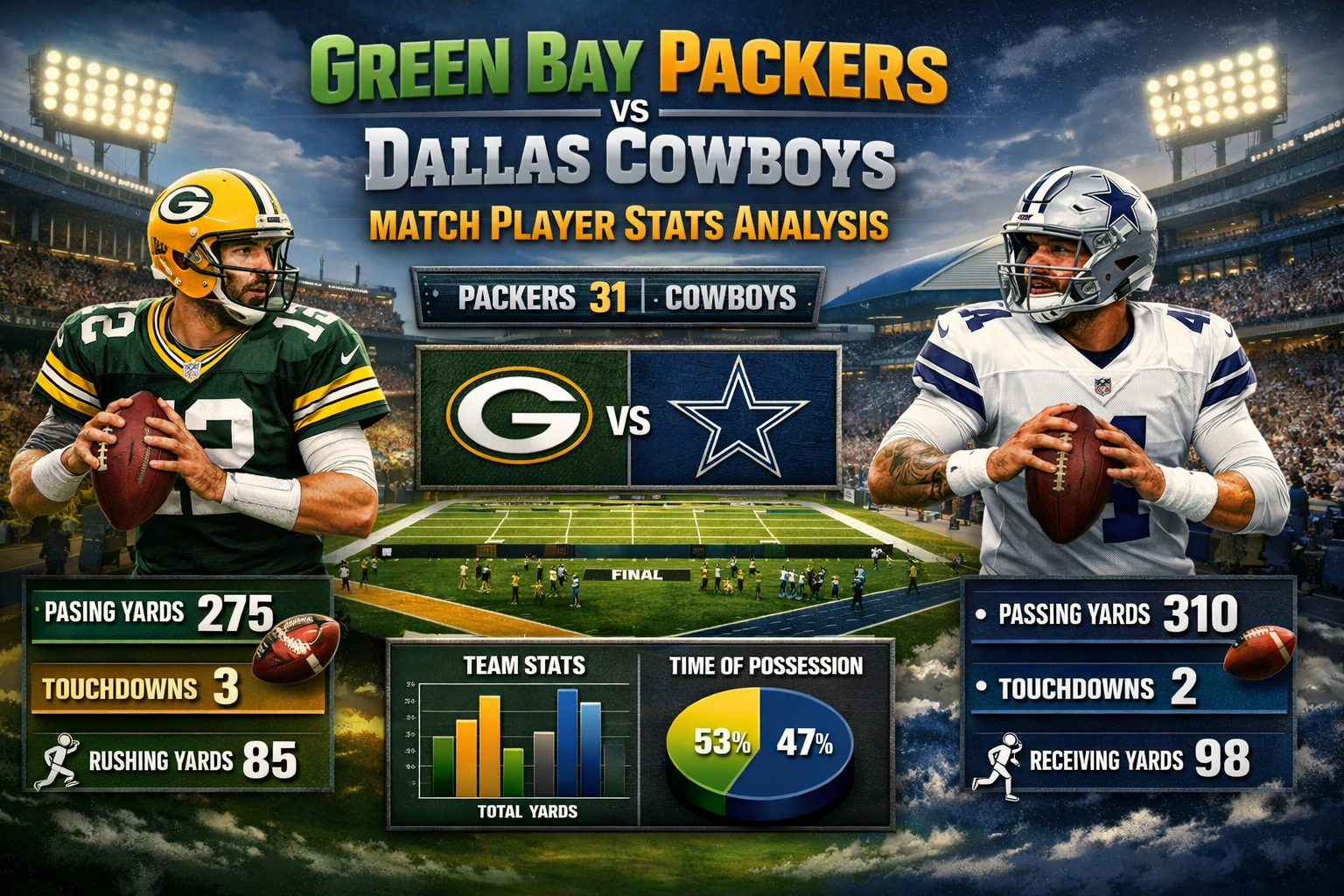 Green Bay Packers vs Dallas Cowboys Match Player Stats